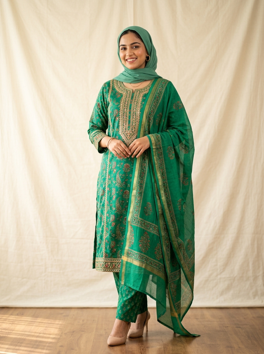 Emerald Paisley Cambric Salwar Suit Set
